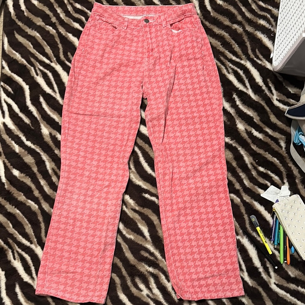 SHEIN pink high wasted straight leg jeans